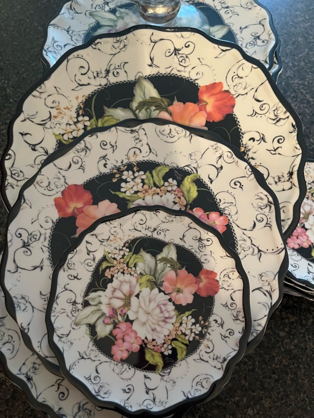 Melamine by Patricia Brubaker Floral Scalloped Plates 60 Pieces!